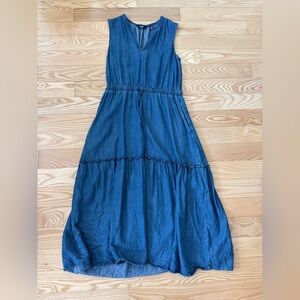 Lands' End Sleeveless Blue Midi Tiered Dress